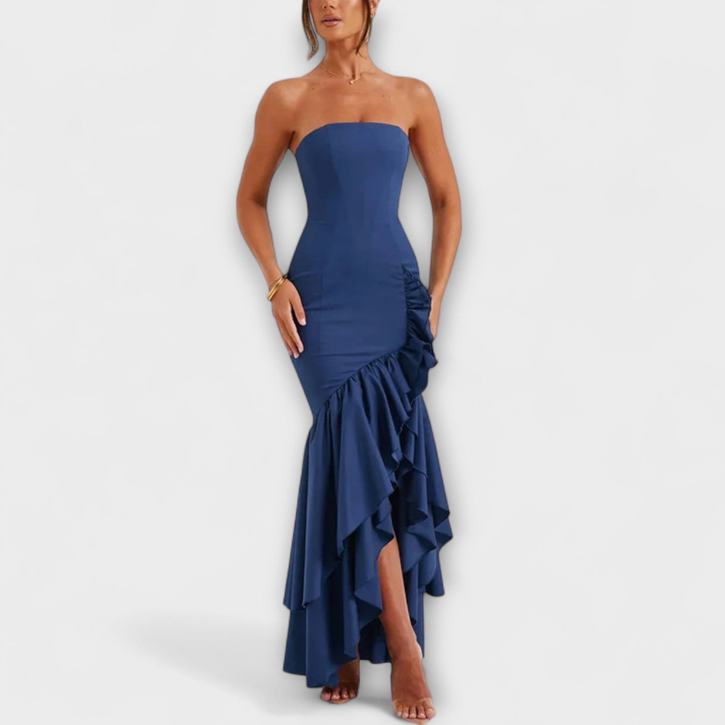 Ulla - Off-Shoulder Slim Fit Maxikleid mit asymmetrischer Taille 