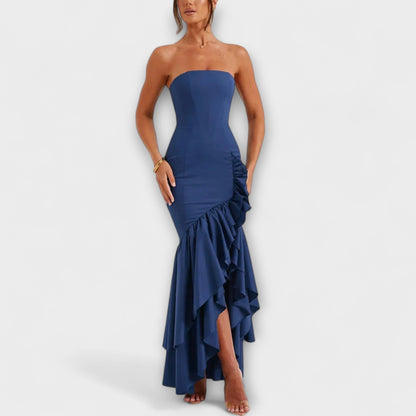 Ulla - Off-Shoulder Slim Fit Maxikleid mit asymmetrischer Taille 