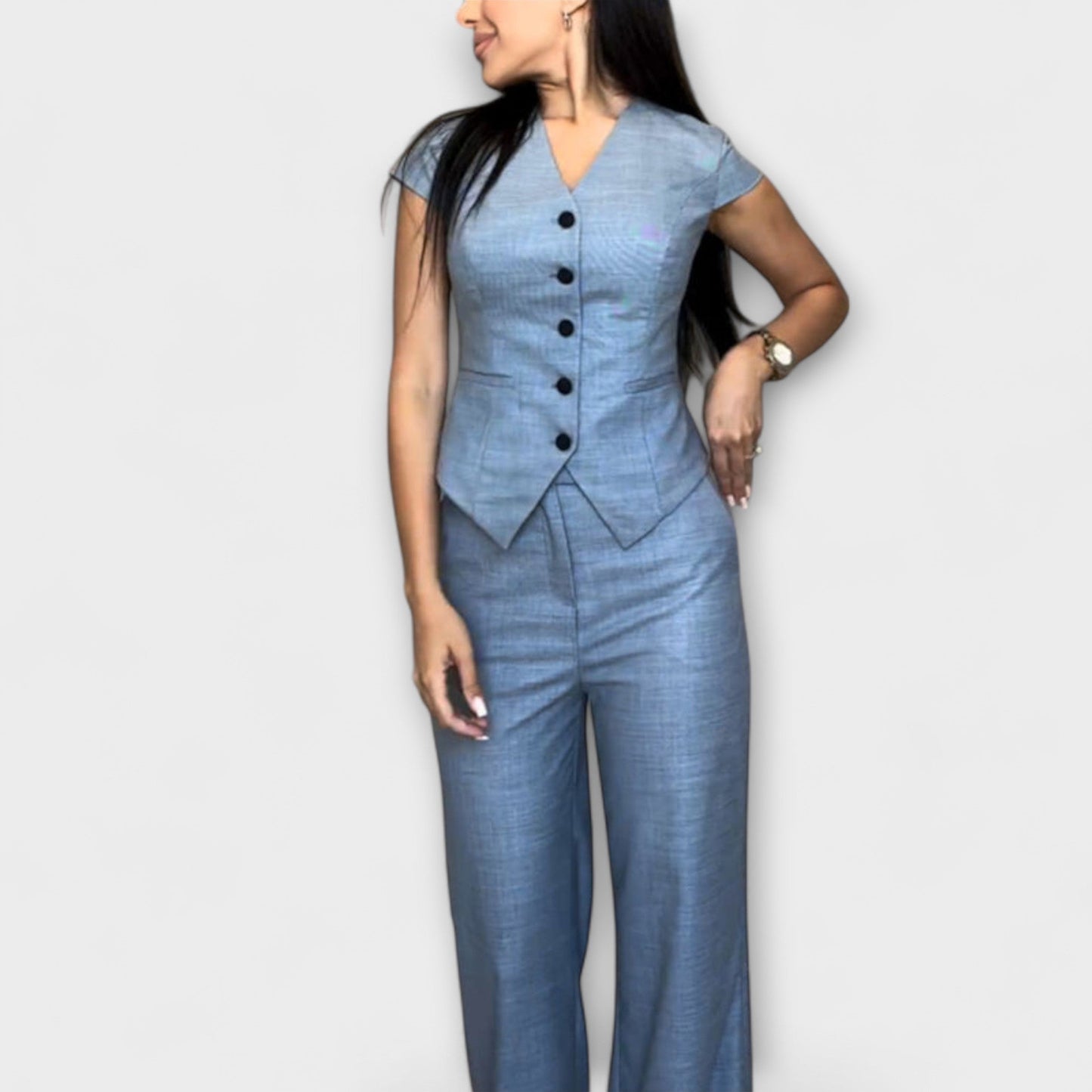 Nadina – Elegantes V-Ausschnitt-Top & Hosen-Set