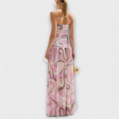 Nora - Atemberaubendes pastellfarbenes schulterfreies Maxikleid 