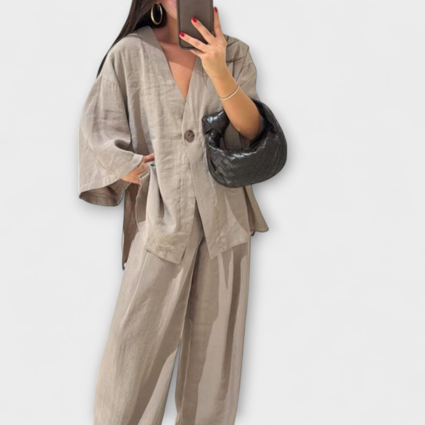 Roswitha – Lässiges V-Ausschnitt-Set mit Hose