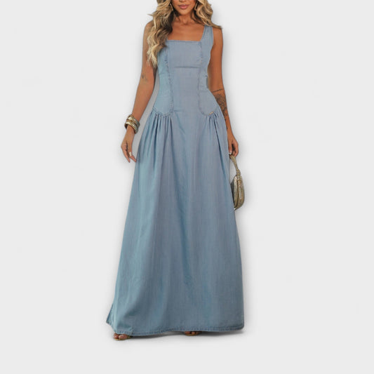 Tonia - Denim Blau Trägerloses Kleid 