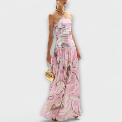 Nora - Atemberaubendes pastellfarbenes schulterfreies Maxikleid 