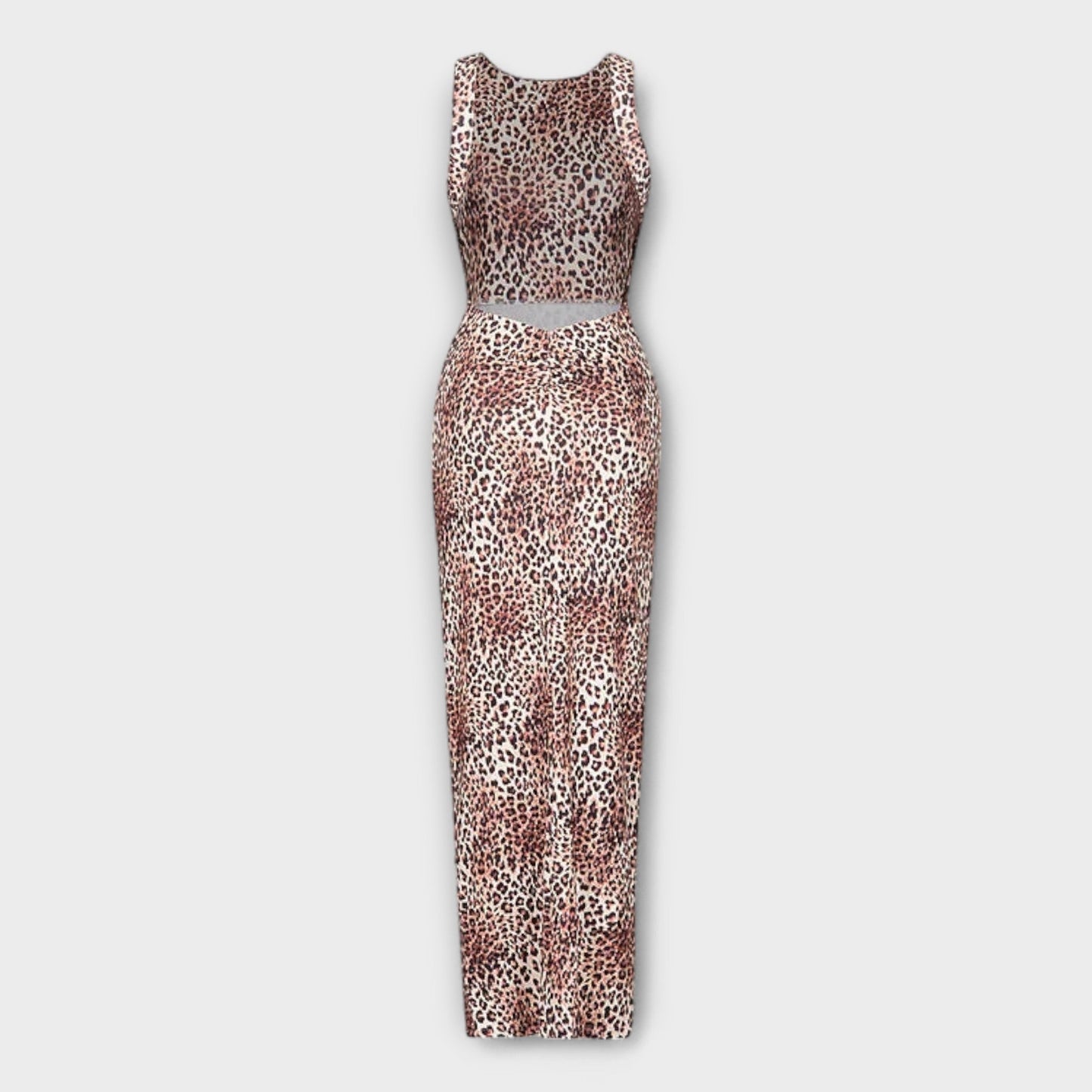 Lina - Maxikleid mit Leopardenmuster und Rückenfreischnitt 