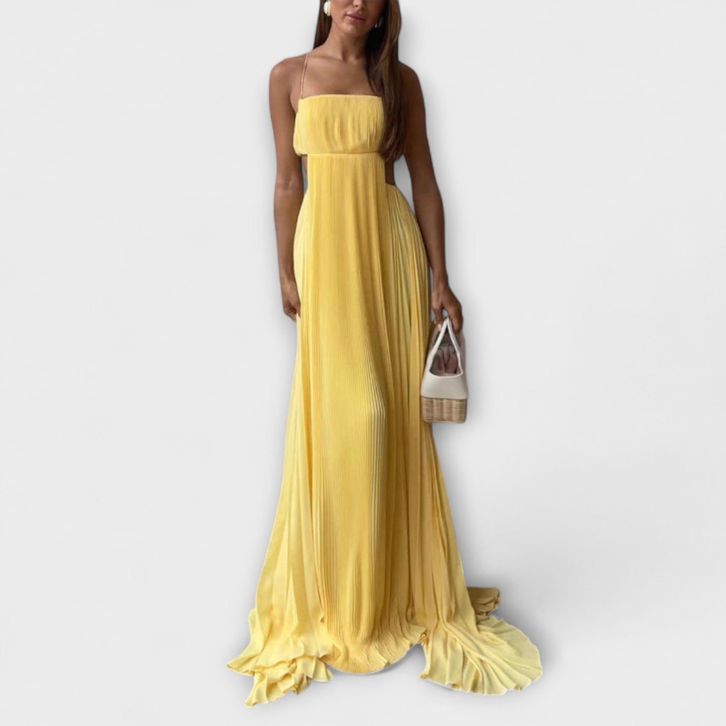 Tamina - Schickes Plissiertes Cutout Fließendes Maxikleid