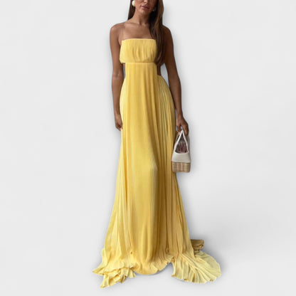 Tamina - Schickes Plissiertes Cutout Fließendes Maxikleid