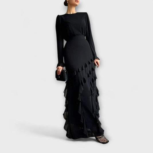 Almut - Slim Fit Langkleid mit dreidimensionalen Formen 