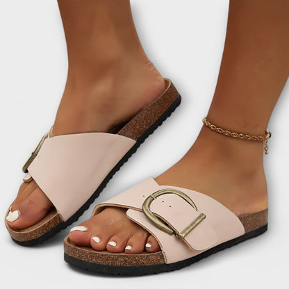 Nanni - Damen Kork Pantoletten mit Schnallenriemen Design