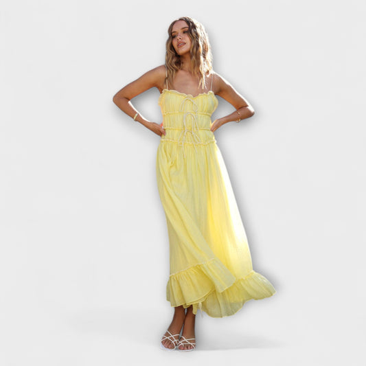 Margit - Rüschengesäumtes ärmelloses Midikleid