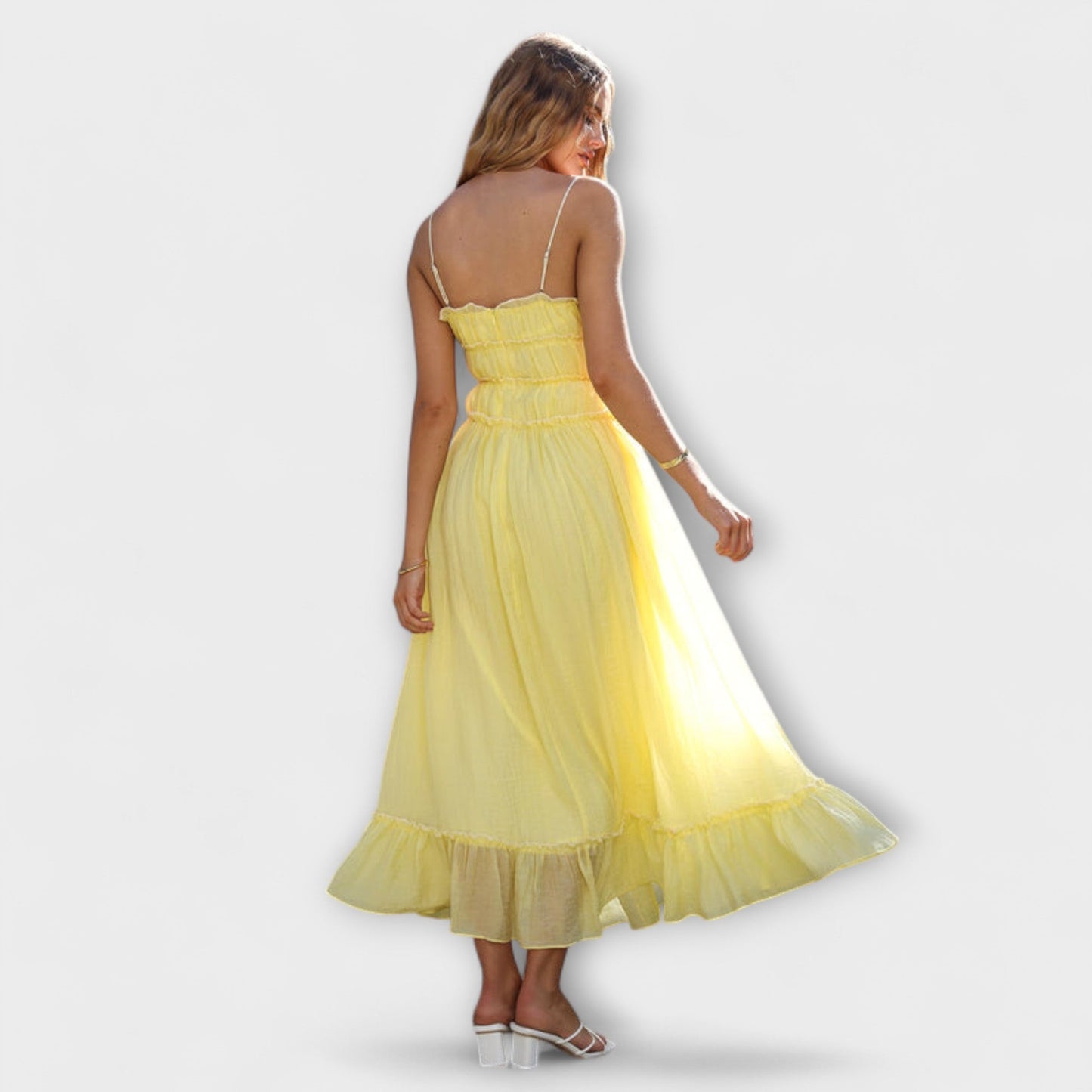 Margit - Rüschengesäumtes ärmelloses Midikleid