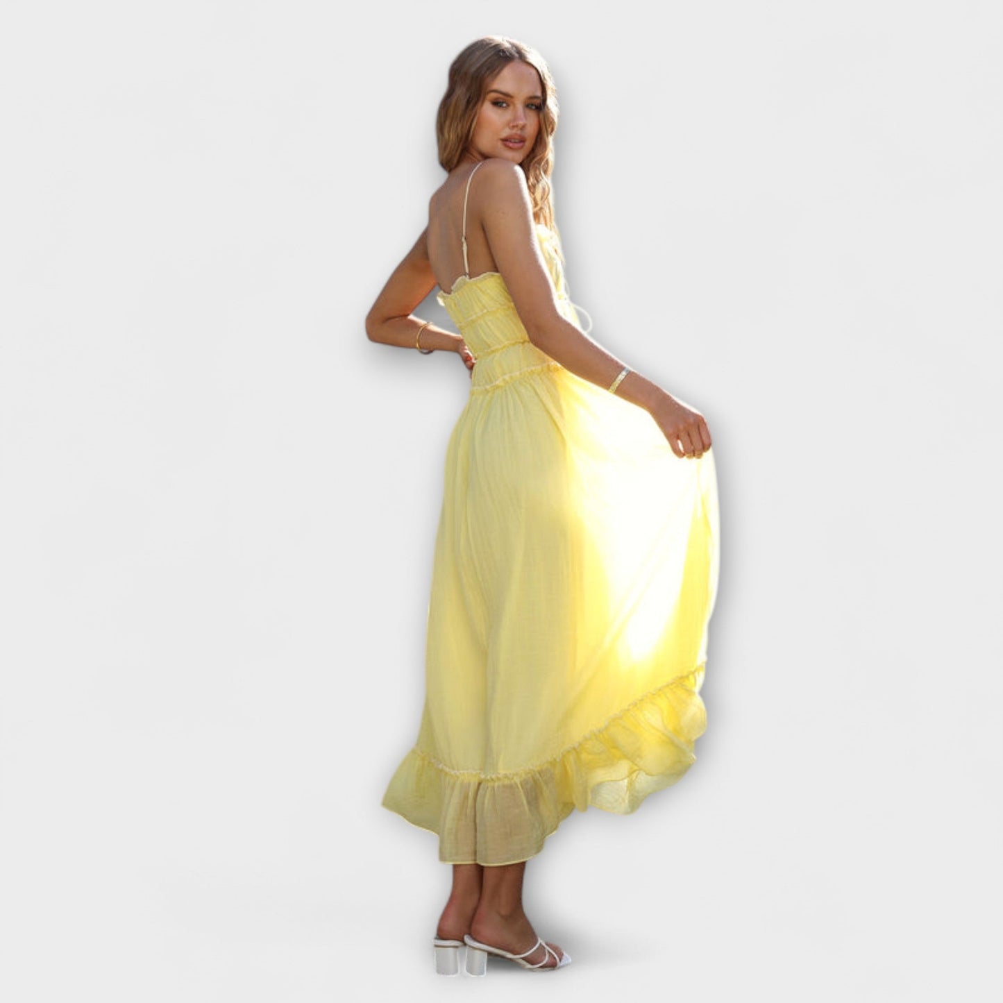 Margit - Rüschengesäumtes ärmelloses Midikleid