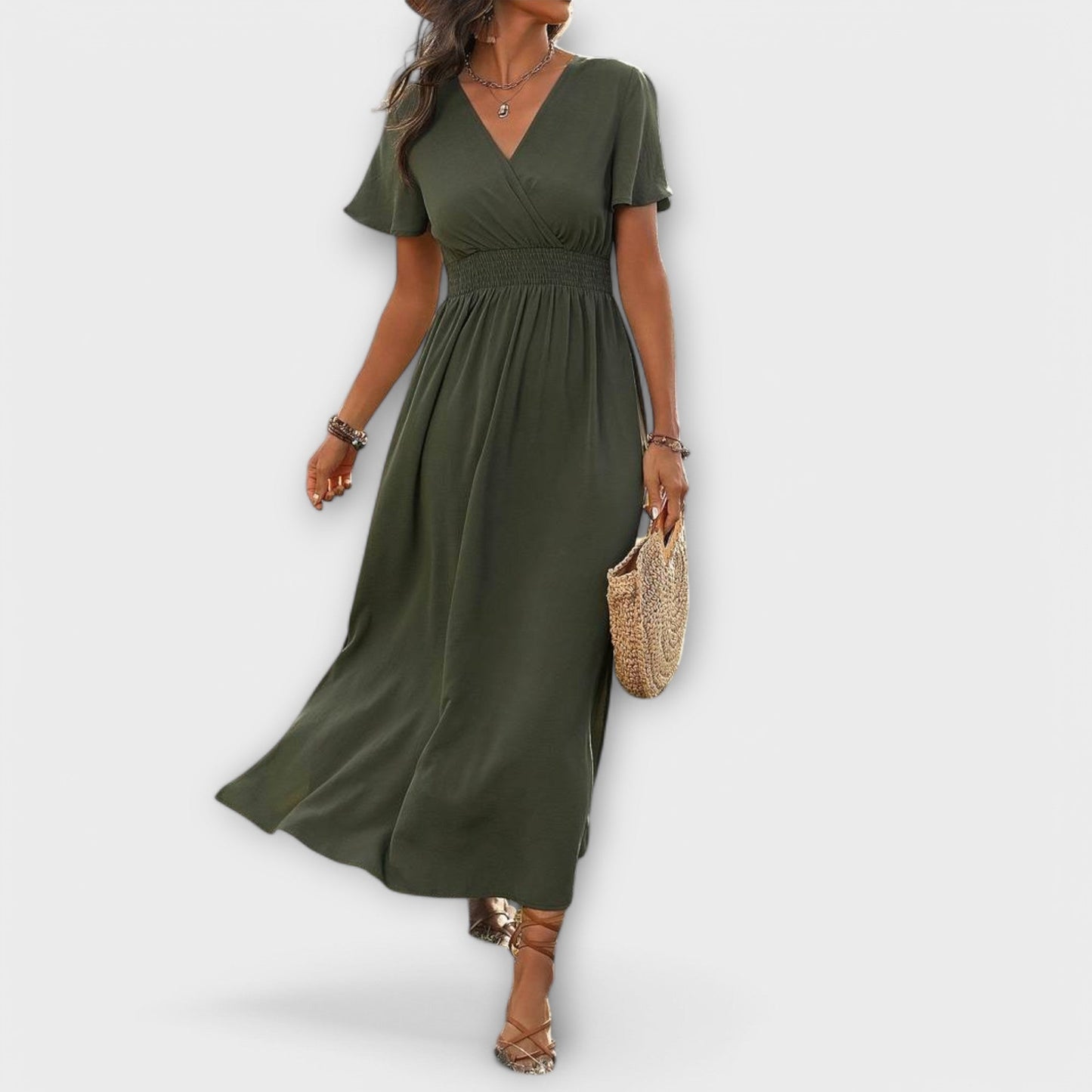 Carline - Elegantes Boho Kleid mit V-Ausschnitt und langen Ärmeln 