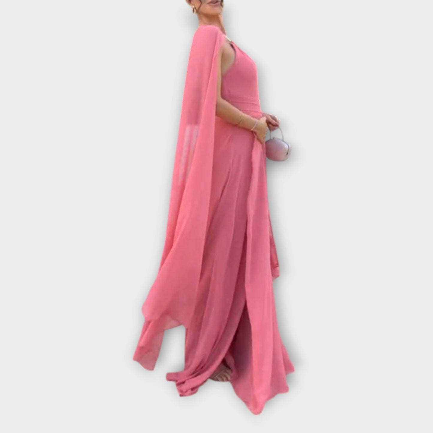 Elke - Elegantes Maxikleid mit Cape-Ärmeln und hohem Schlitz