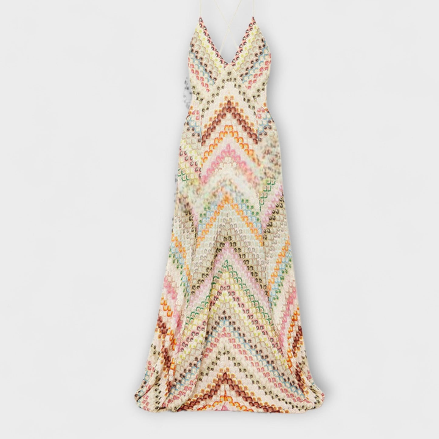 Patricia - Missoni Buntes Fischgrätenmuster Maxikleid 