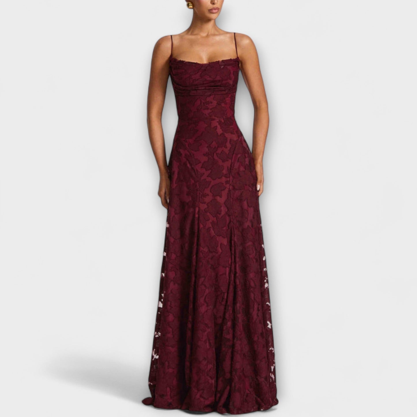 Christina - Schickes Floral-Spitzen-Maxikleid mit Spaghettiträgern 