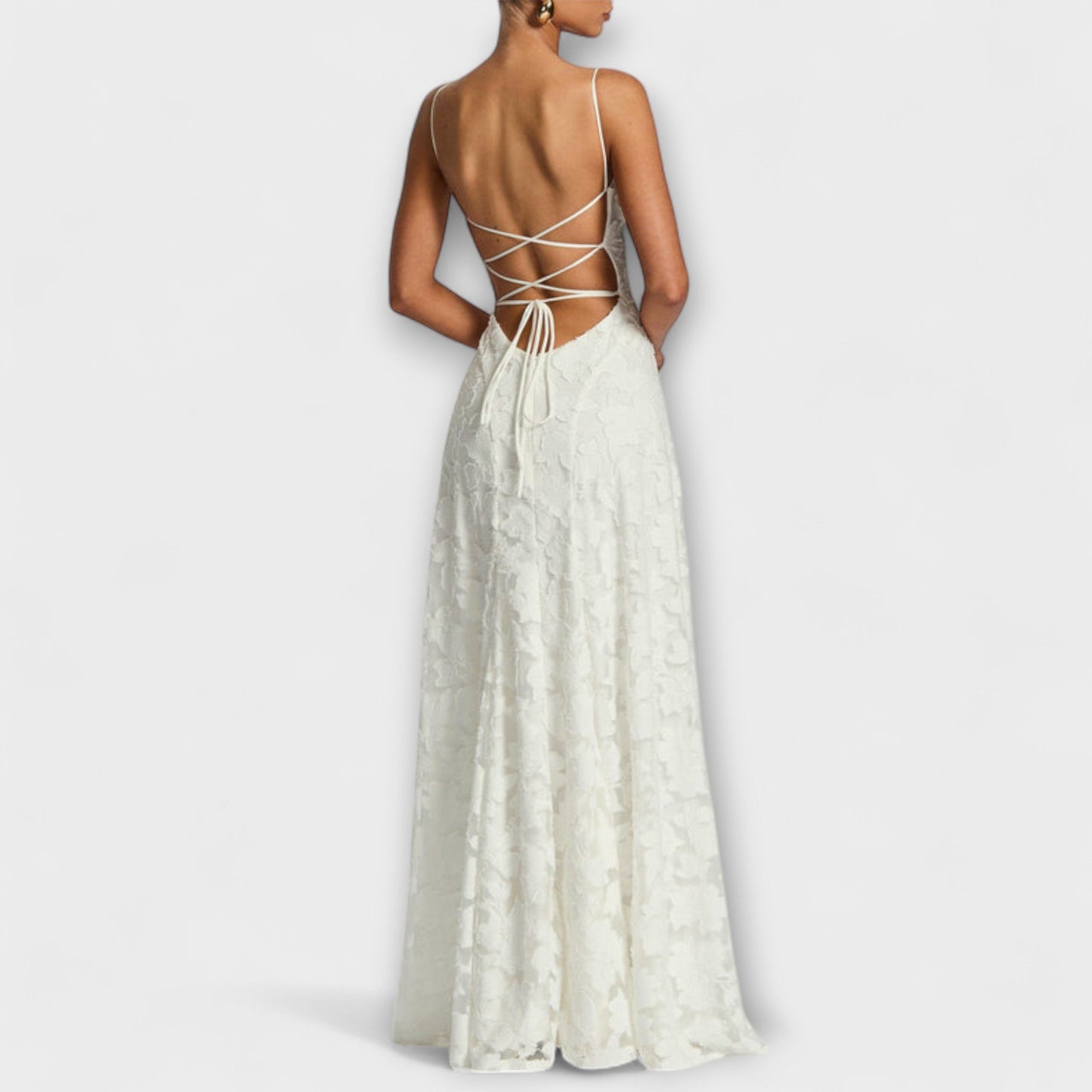 Christina - Schickes Floral-Spitzen-Maxikleid mit Spaghettiträgern 