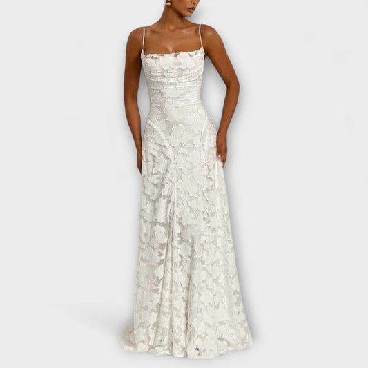 Christina - Schickes Floral-Spitzen-Maxikleid mit Spaghettiträgern 