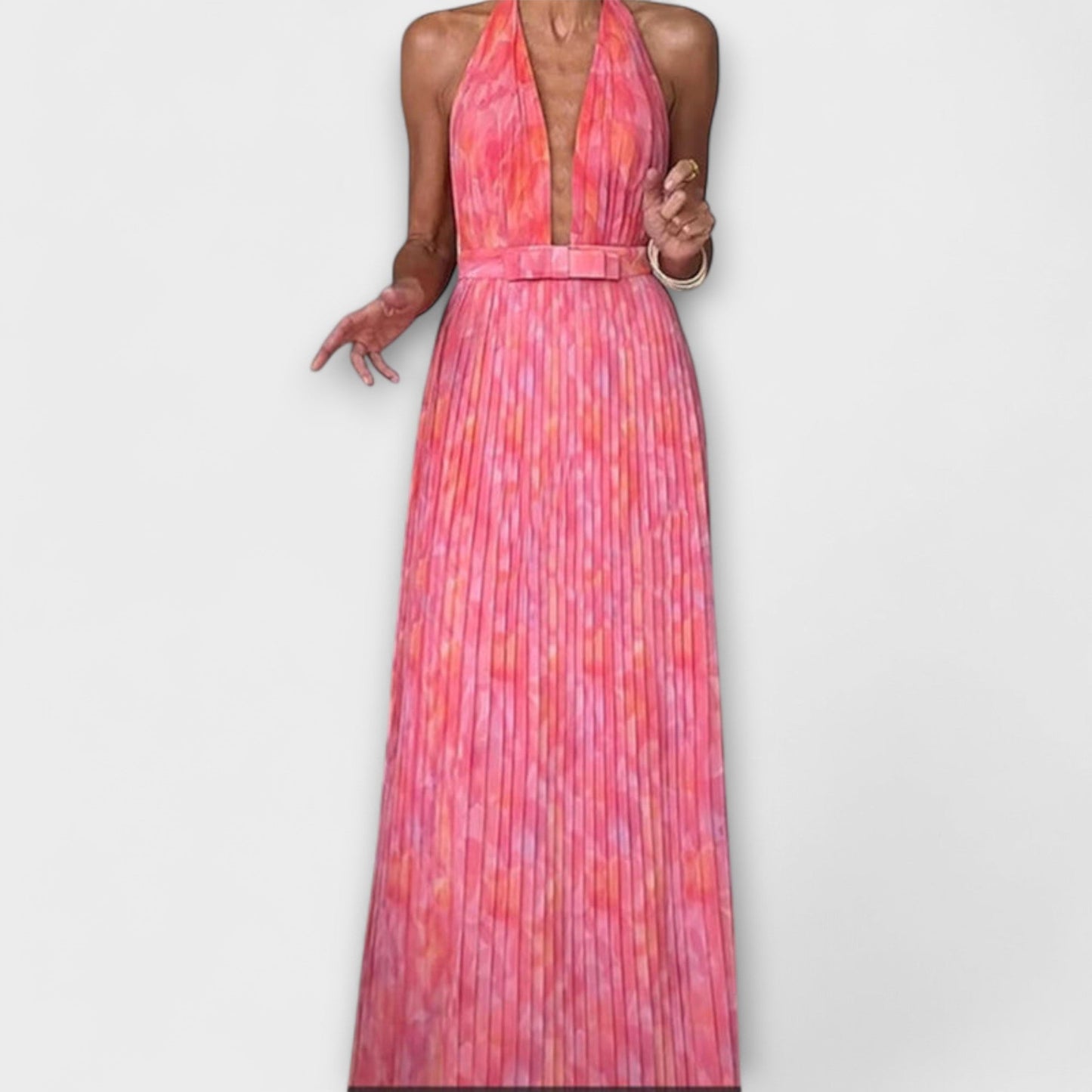 Pauline - Schickes Neckholder V-Ausschnitt Plissiertes Maxikleid