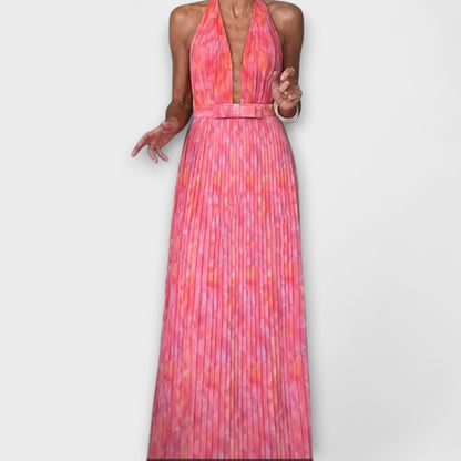 Pauline - Schickes Neckholder V-Ausschnitt Plissiertes Maxikleid