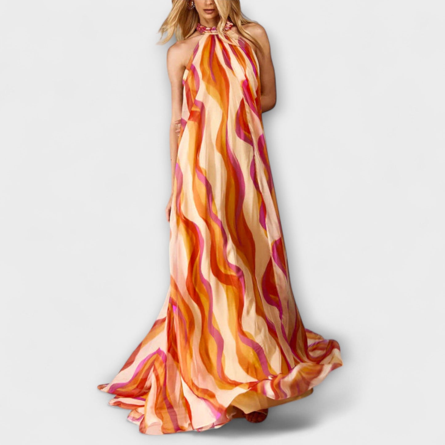 Erika - Schickes heiratete Maxikleid mit Wellenmuster 