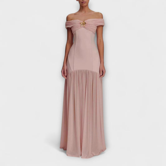 Gretchen – Schickes trägerloses Bodycon-Maxikleid mit floralen Verzierungen