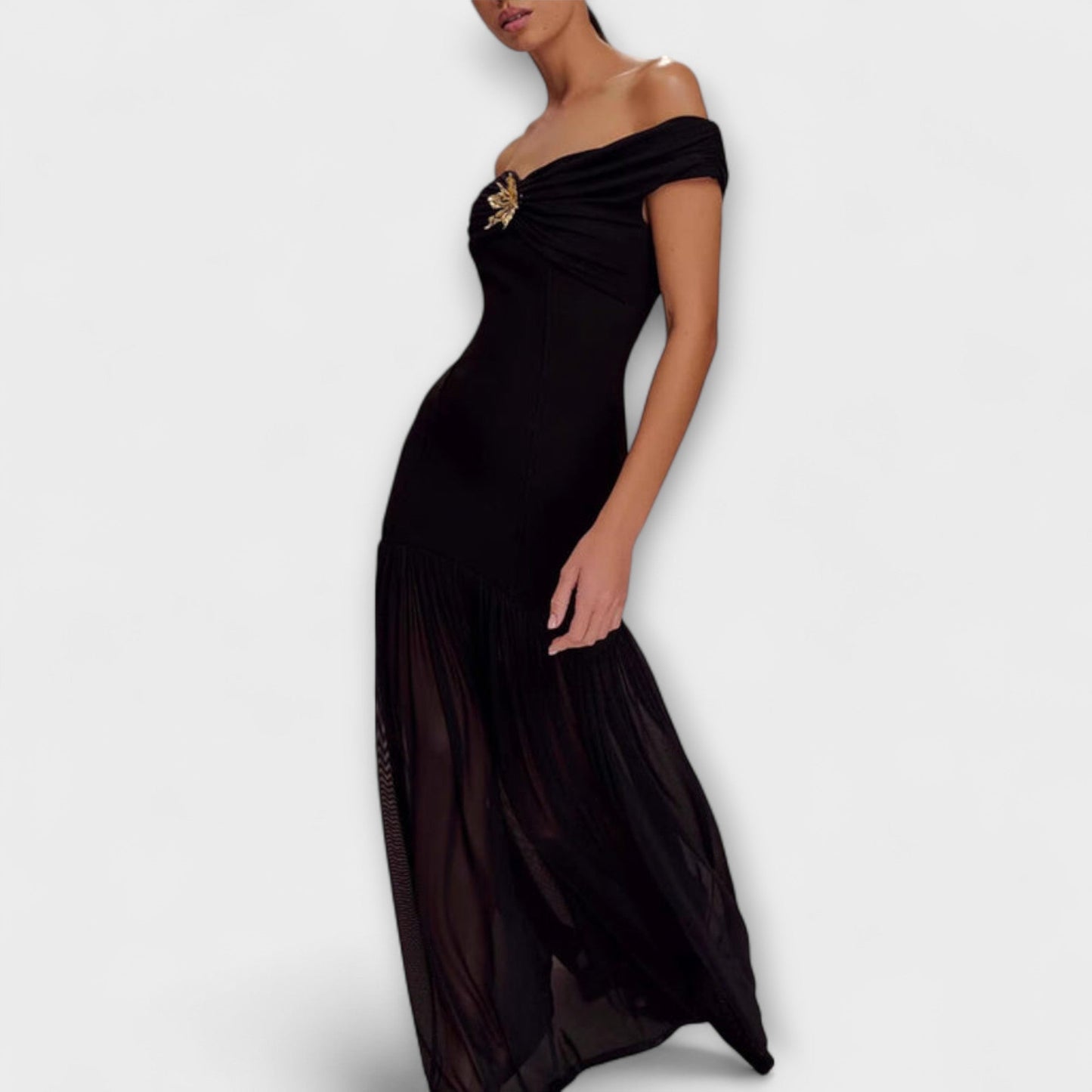 Gretchen – Schickes trägerloses Bodycon-Maxikleid mit floralen Verzierungen