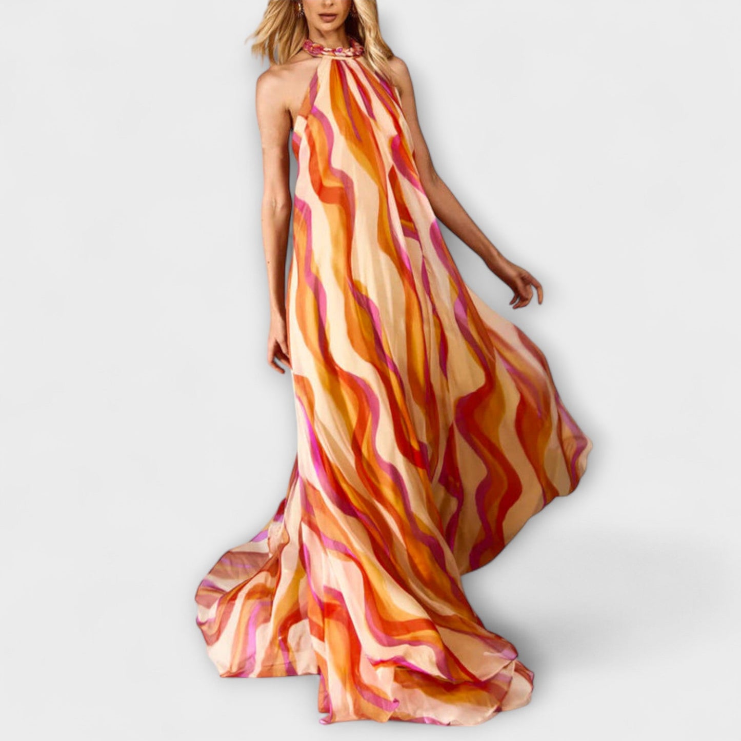 Erika - Schickes heiratete Maxikleid mit Wellenmuster 