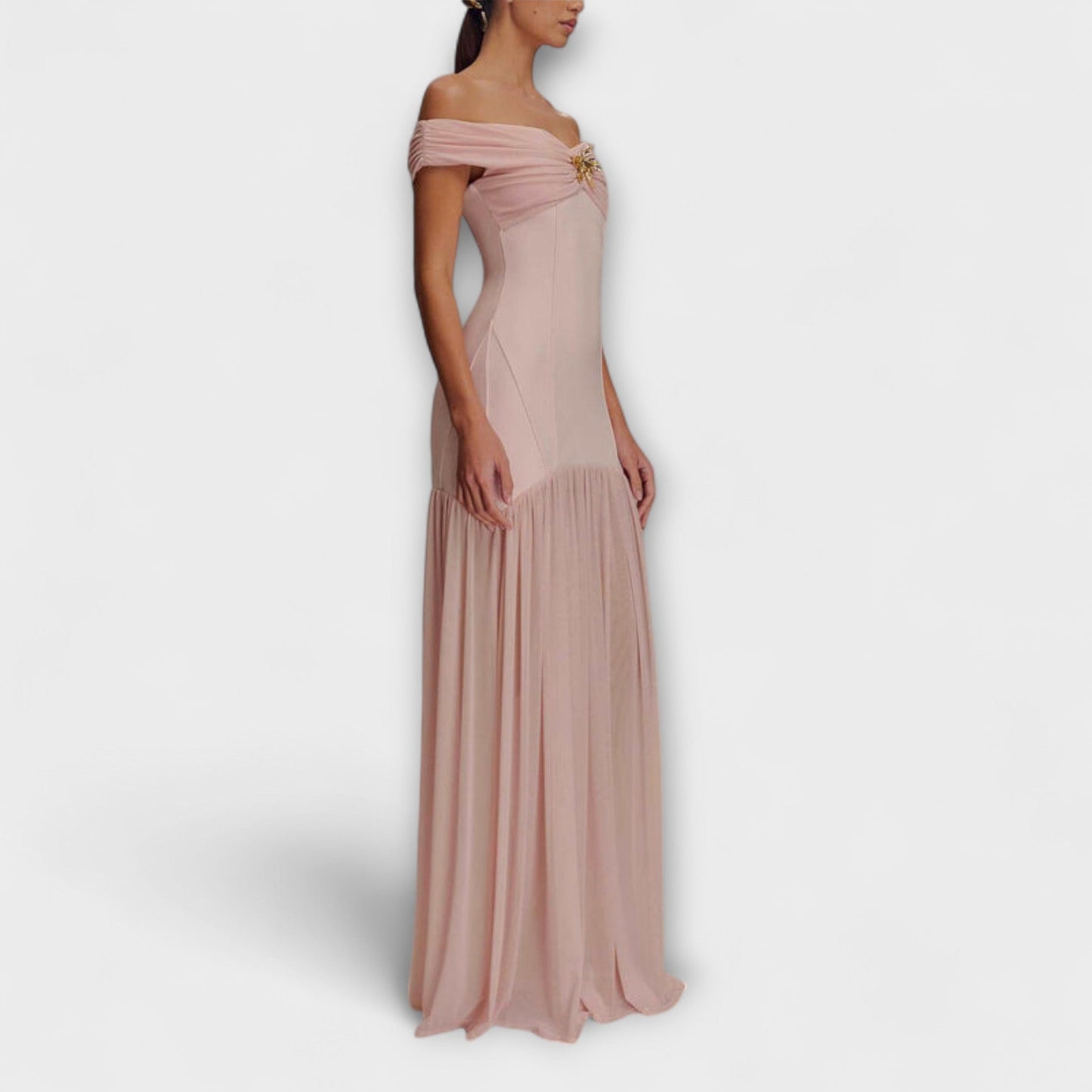 Gretchen – Schickes trägerloses Bodycon-Maxikleid mit floralen Verzierungen