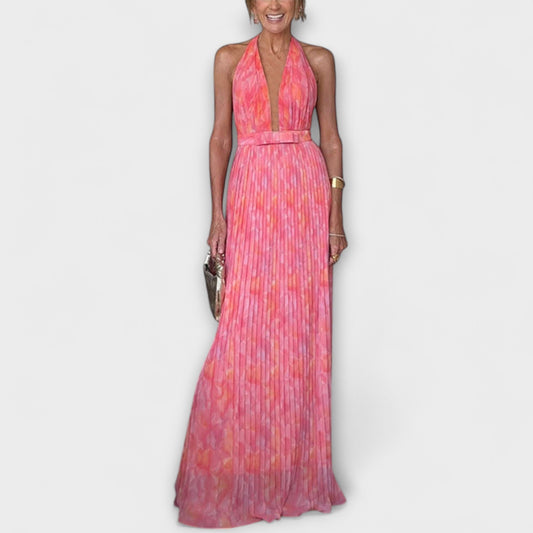 Pauline - Schickes Neckholder V-Ausschnitt Plissiertes Maxikleid