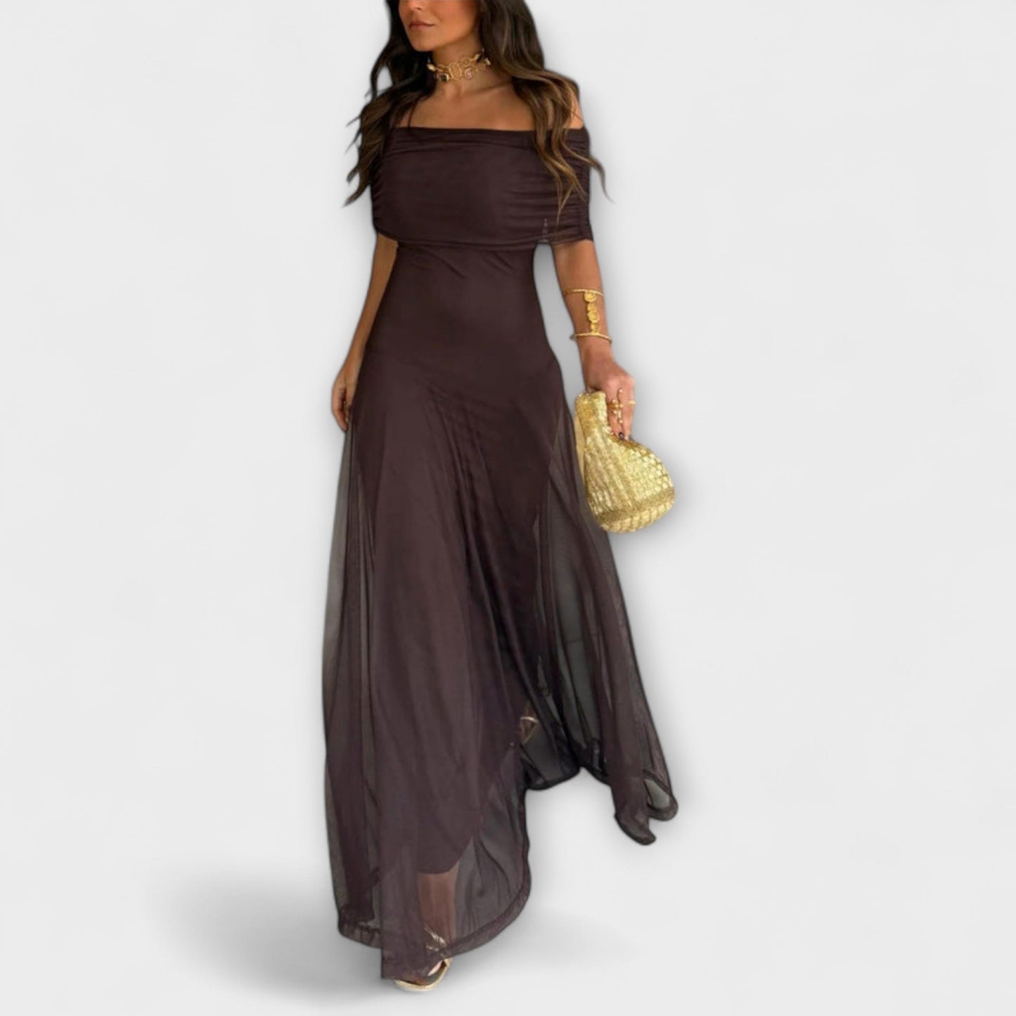 Anke - Toledo Ein-Schulter Mesh Maxi Kleid 