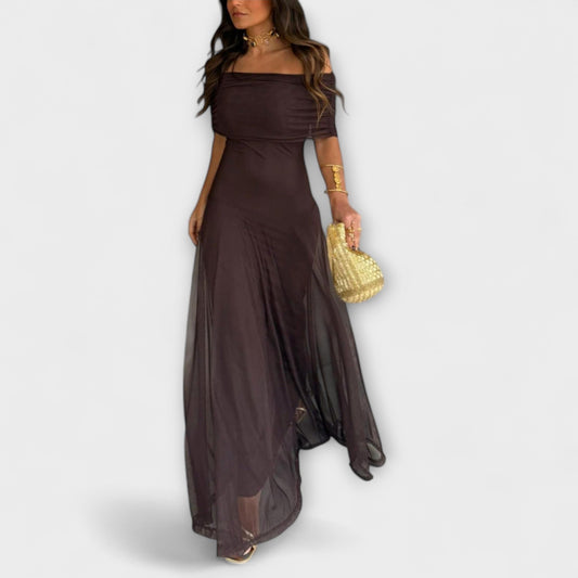 Anke - Toledo Ein-Schulter Mesh Maxi Kleid 