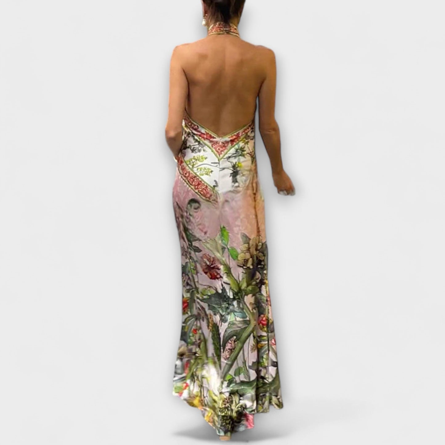 Ruth – Blumenmuster, lockeres Offenes Rücken-Maxikleid