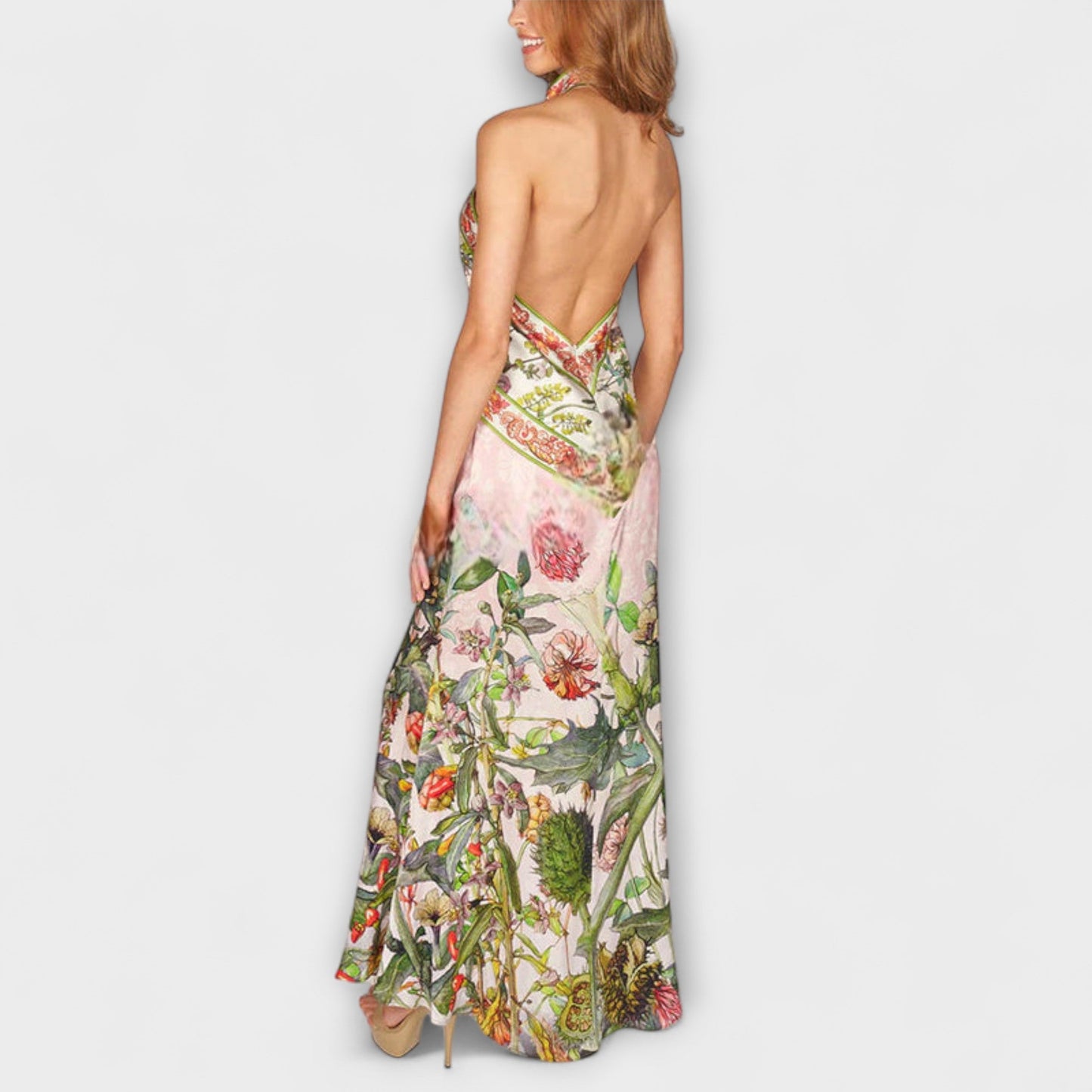 Ruth – Blumenmuster, lockeres Offenes Rücken-Maxikleid