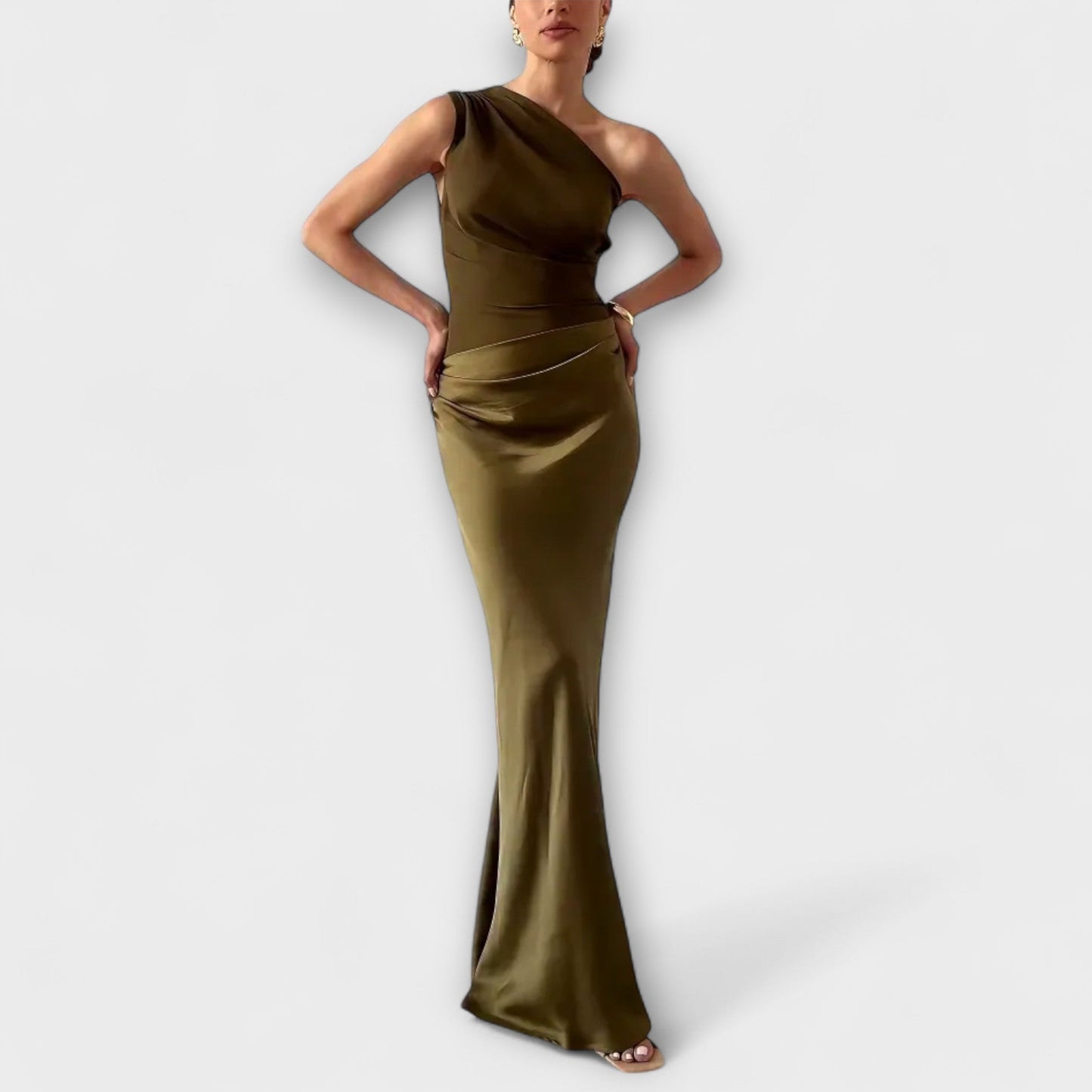 Theres - Elegantes Ein-Schulter Falten Maxikleid 