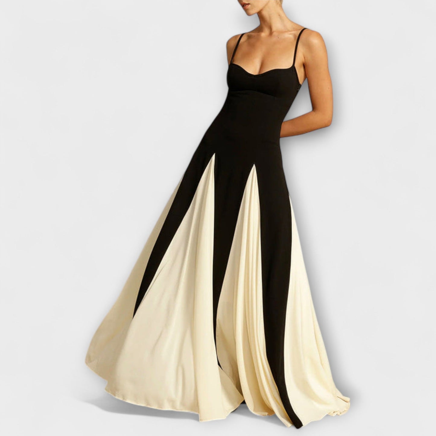 Mona - Klassische Eleganz A-Linie Maxikleid mit Tüllpanelen