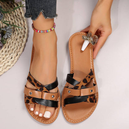 Barbara - Leopard Kreuzriemen Sandalen
