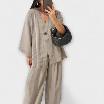 Roswitha – Lässiges V-Ausschnitt-Set mit Hose