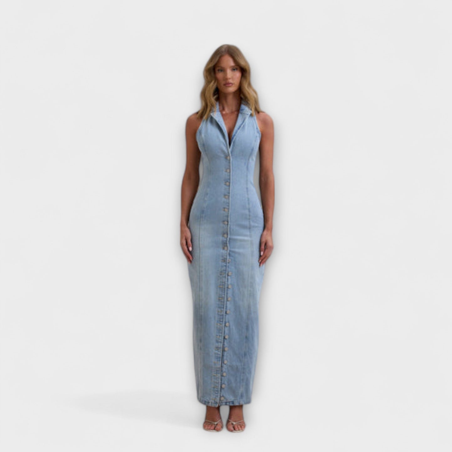 Helga - Denim-Maxikleid in mittlerer Waschung 