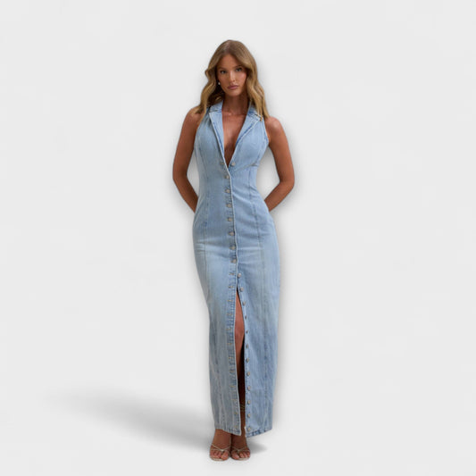Helga - Denim-Maxikleid in mittlerer Waschung 