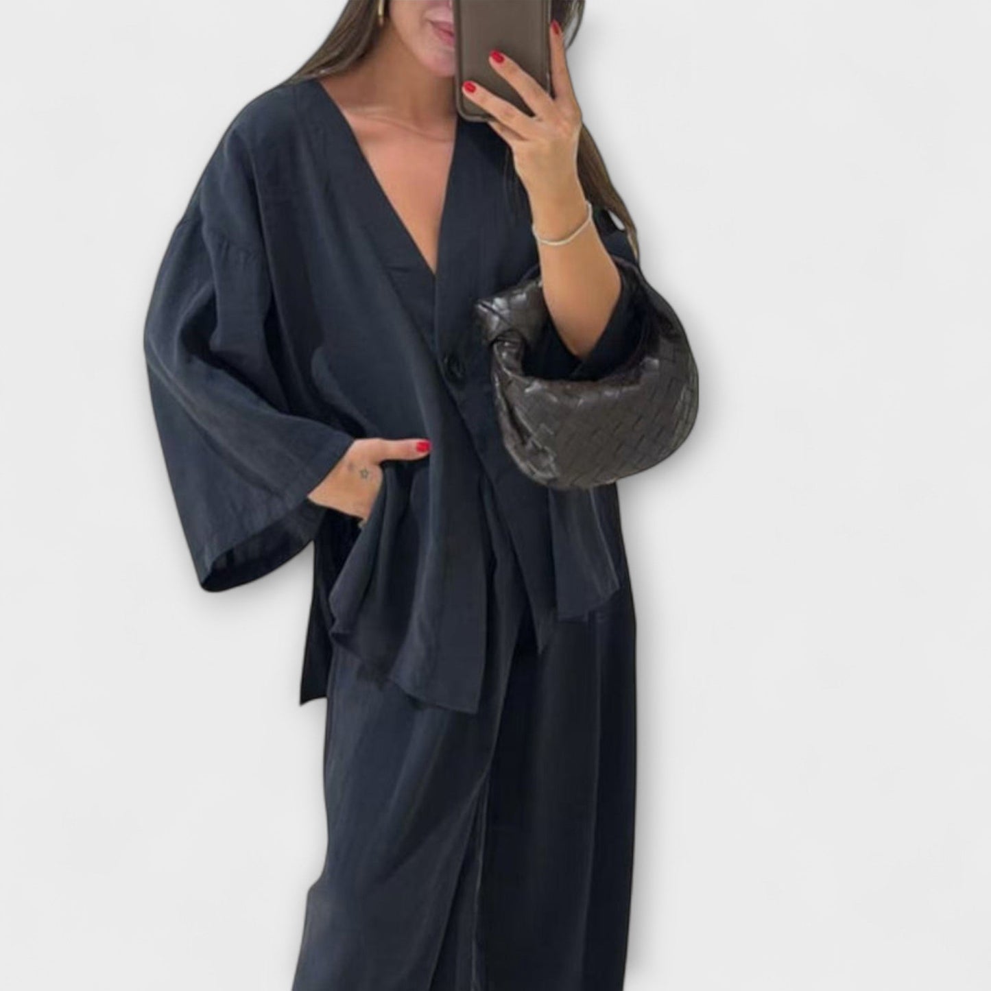Roswitha – Lässiges V-Ausschnitt-Set mit Hose
