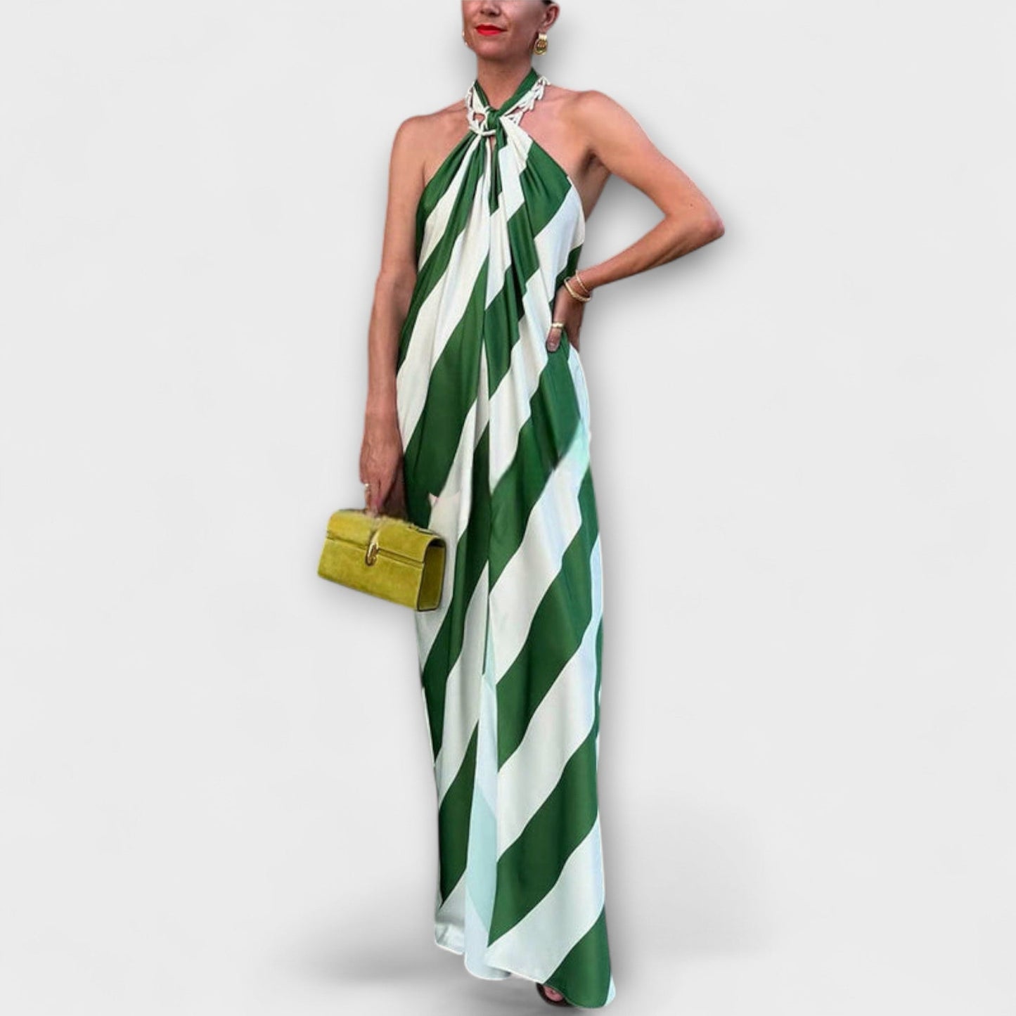 Antje - Streifenmuster Halter Rückenfreies Maxikleid 