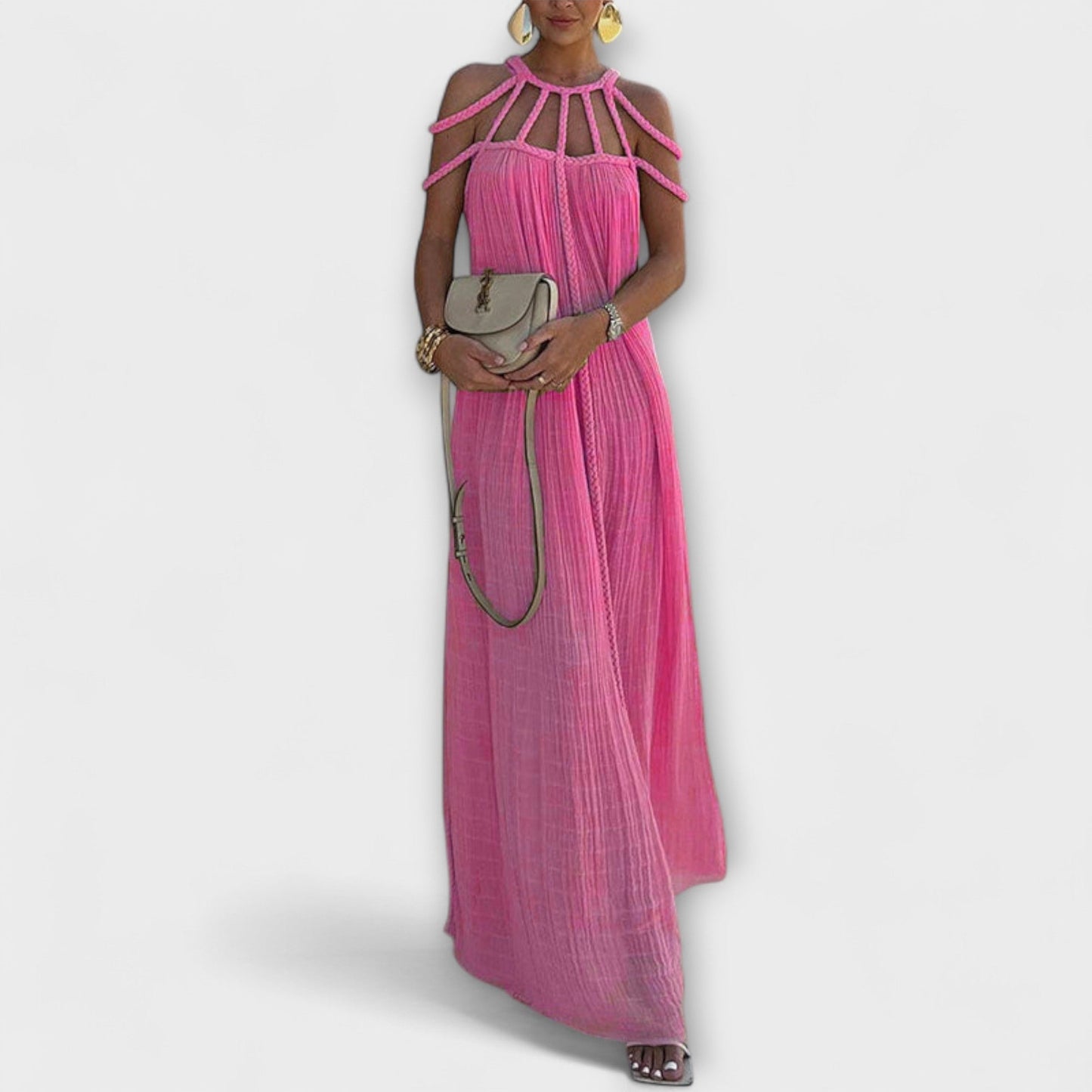 Helmine - Ein schickes Maxikleid aus Mischgewebe mit drapierten Zöpfen 