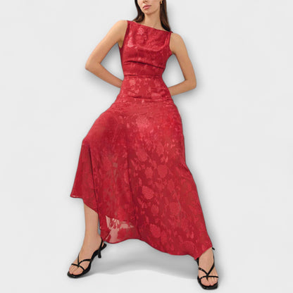 Samira - Elegantes Rückenfreies Schnür-Jacquard-Maxikleid
