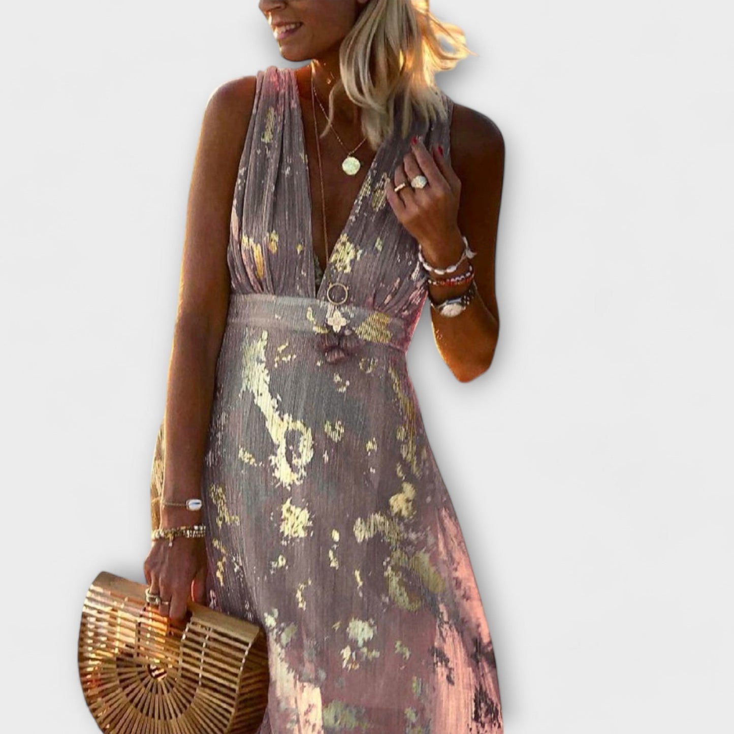 Sybilla - Fließendes Kleid mit V-Ausschnitt und Pailletten-Details 