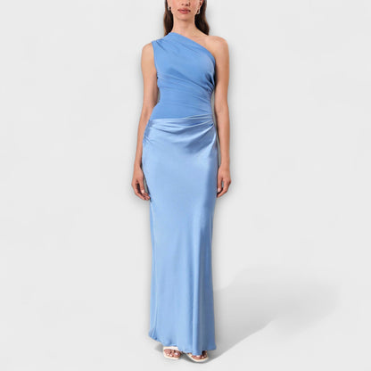 Theres - Elegantes Ein-Schulter Falten Maxikleid 