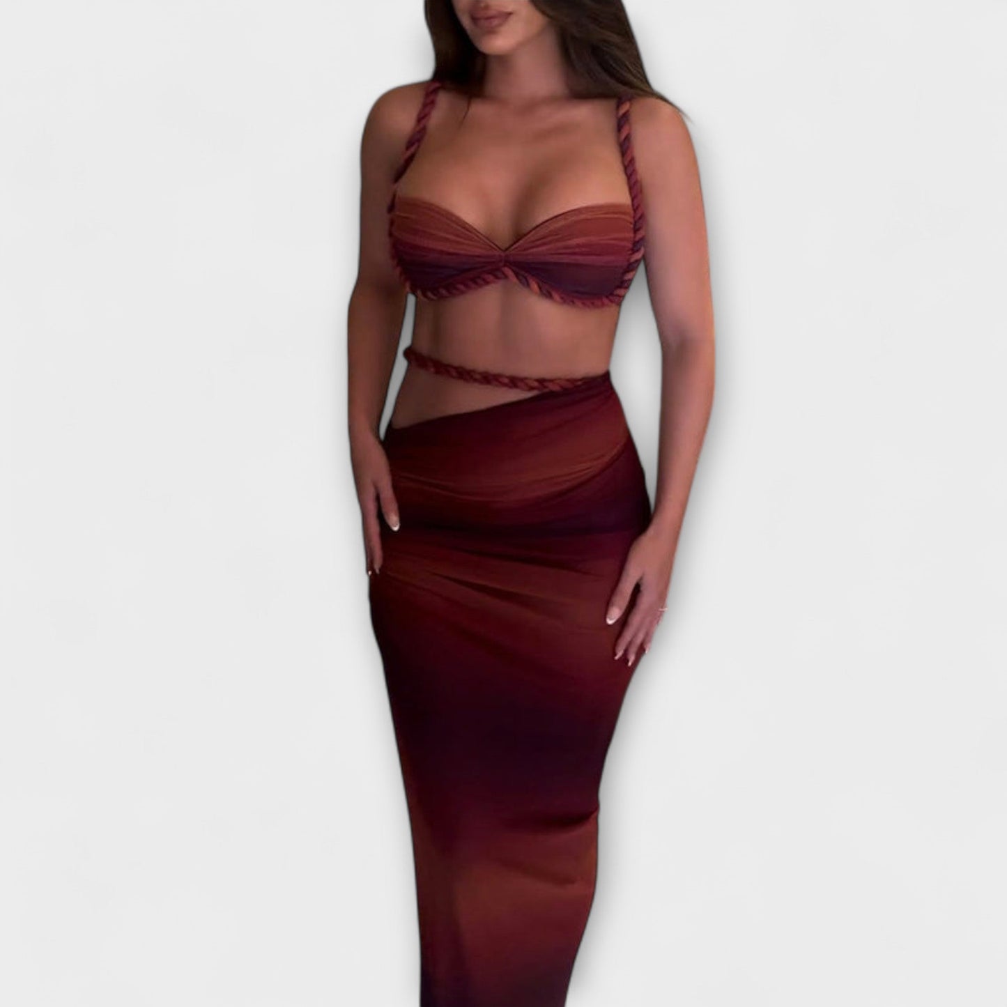 Minka – Stylishes Ombre-Zopfset mit Crop Top &amp; Überrock 