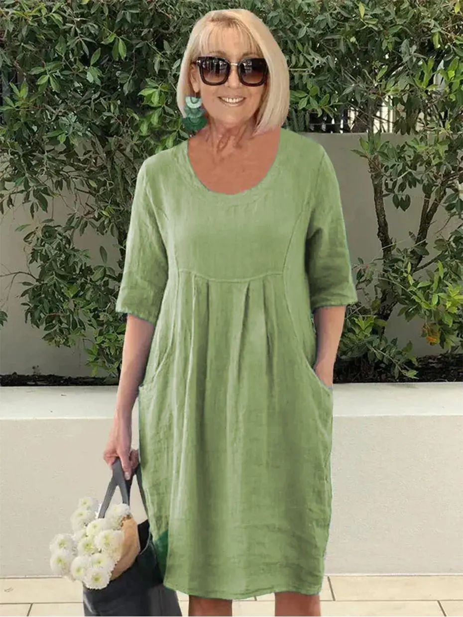 Vanesa - Lässiges Leinenkleid mit Taschen 