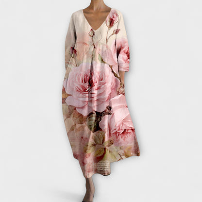 Melinda - Langes, hergestellt aus Kleid mit V-Ausschnitt