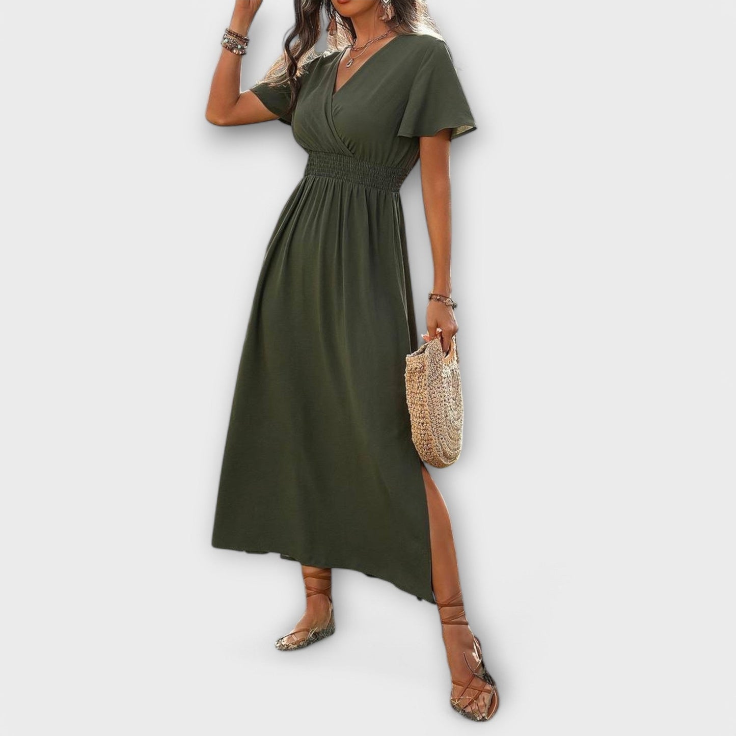 Carline - Elegantes Boho Kleid mit V-Ausschnitt und langen Ärmeln 