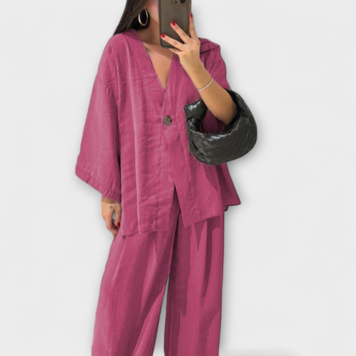 Roswitha – Lässiges V-Ausschnitt-Set mit Hose
